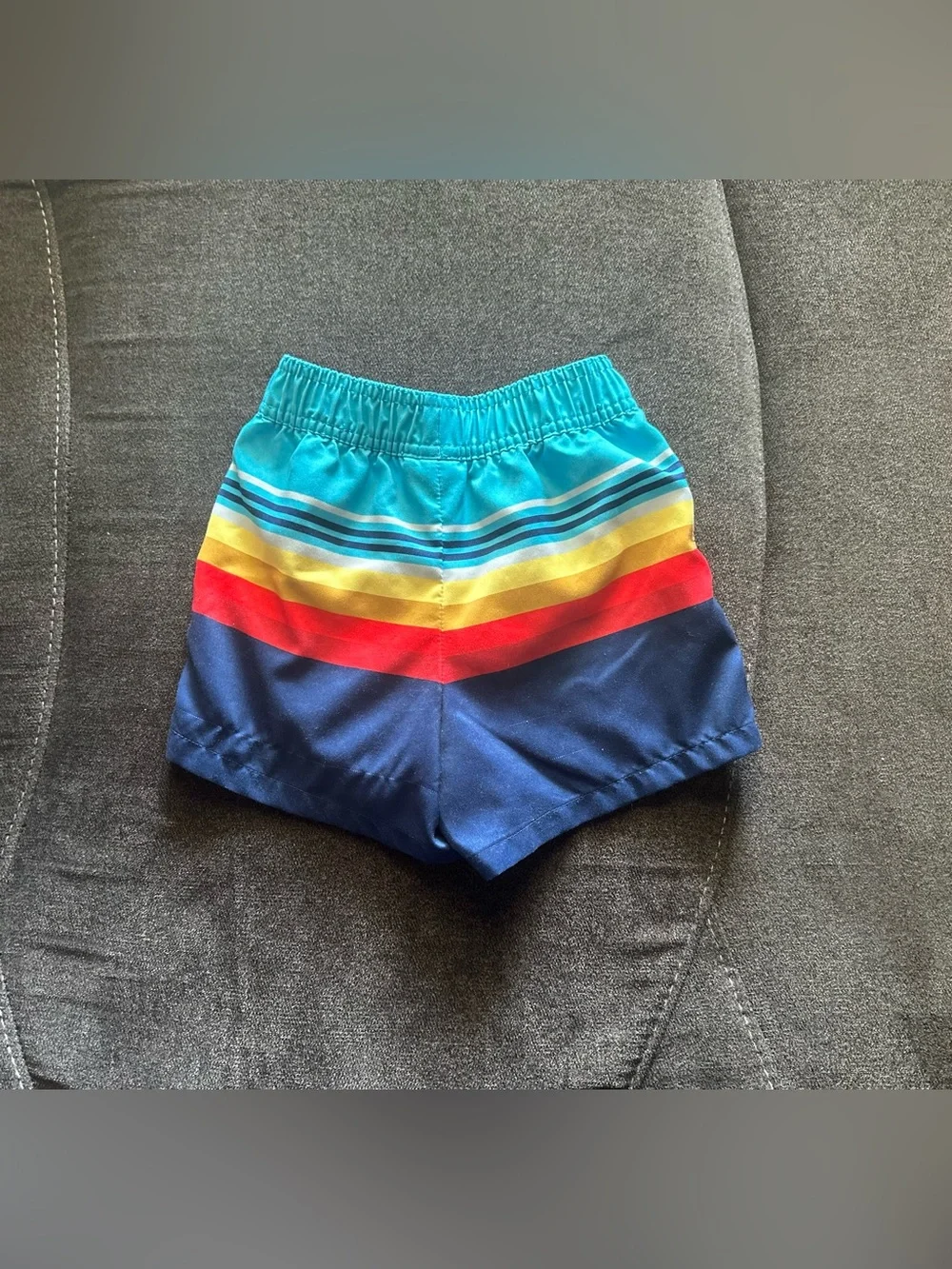 Disney Red & Navy Spider-Mask Hooded Rash Guard with Rainbow Stripe Swim Trunks